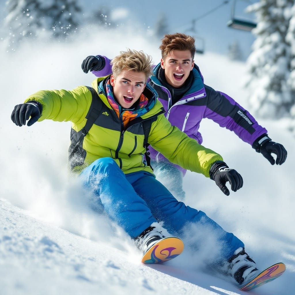 Austin and Dillon Skiing to the Base of the Mountain at the ...