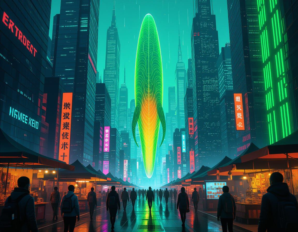 Neon Cityscape in High-Contrast Abstract Style