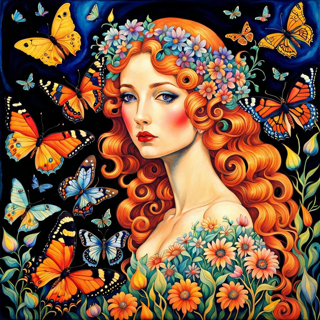 Luminous Butterfly Garden in Watercolor Style