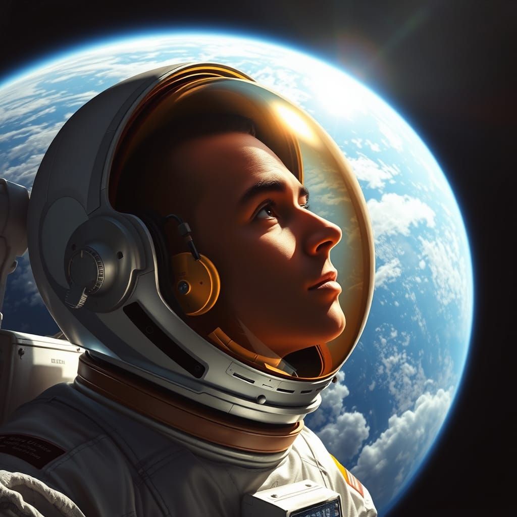 Astronaut in Awe Reflects Cityscape in Hyper-Detailed Digita...