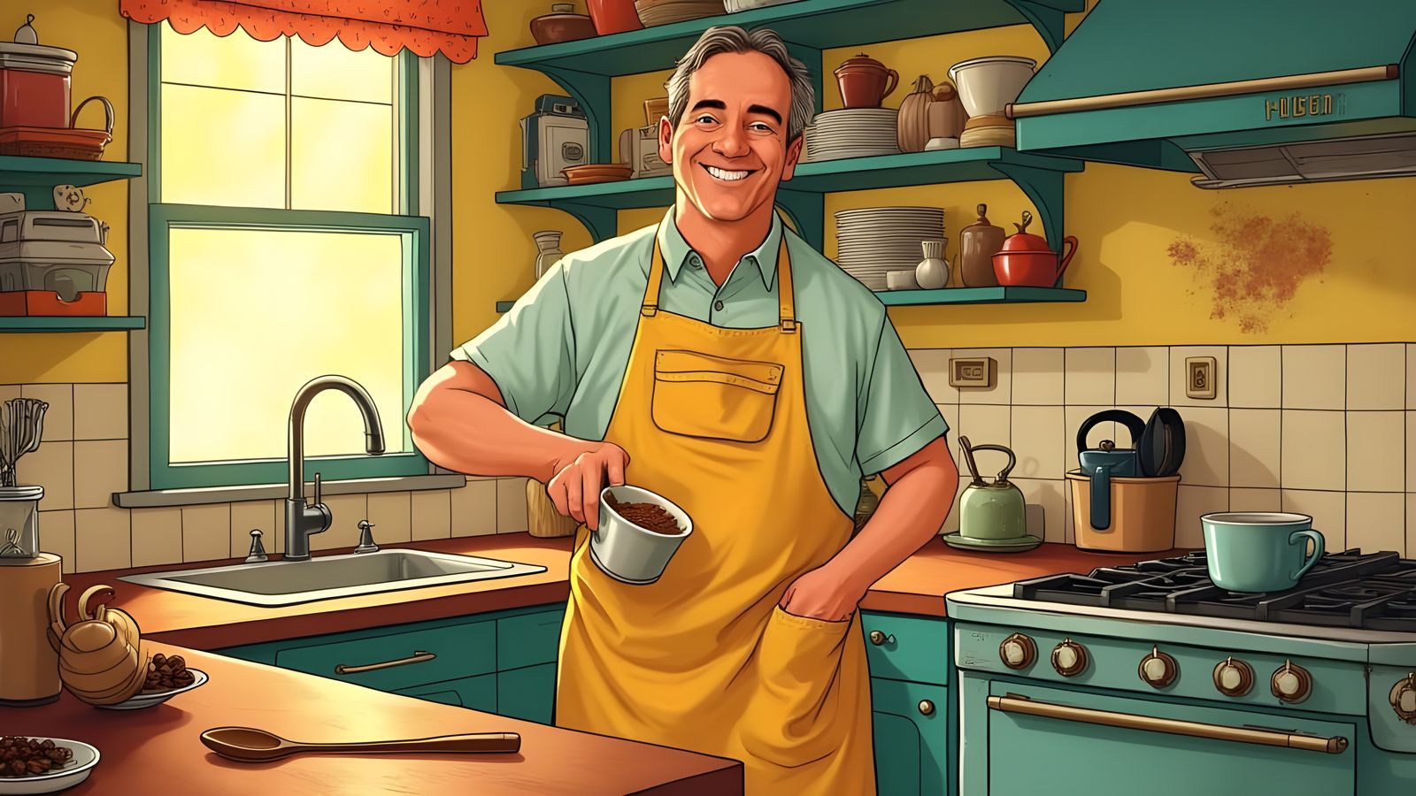 Retro Coffee Break in a Cozy Kitchen