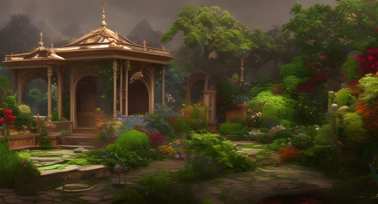 Fantastical Garden Library: Detailed Matte Painting