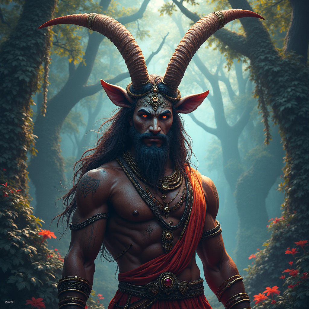 Majestic Daksha: Hindu Hunter God in Forest