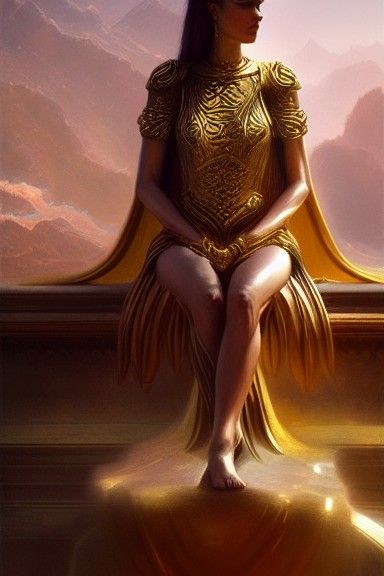 Goddess on Throne: Holographic Astral Cosmic Illustration