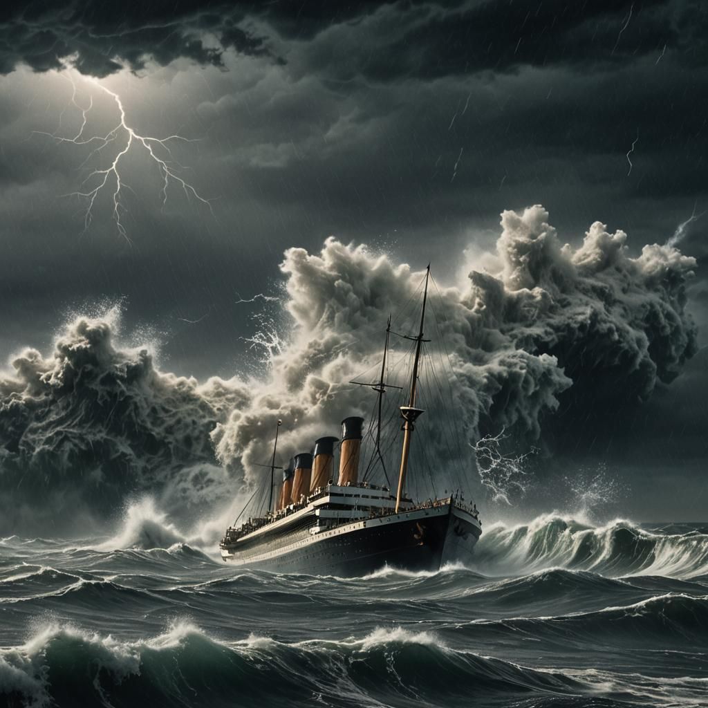 Titanic Sinking in a Stormy Sea