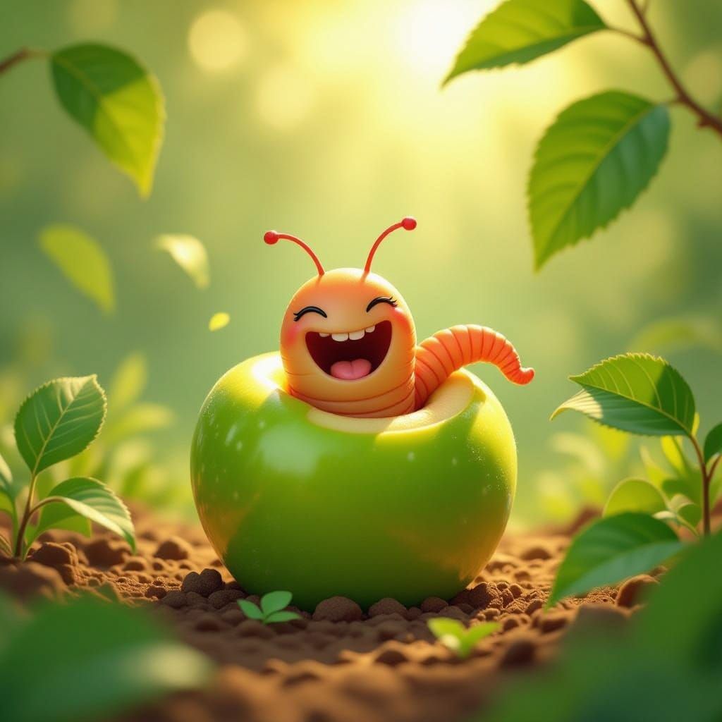 A Worm in Ecstasy Enters a Vibrant Apple