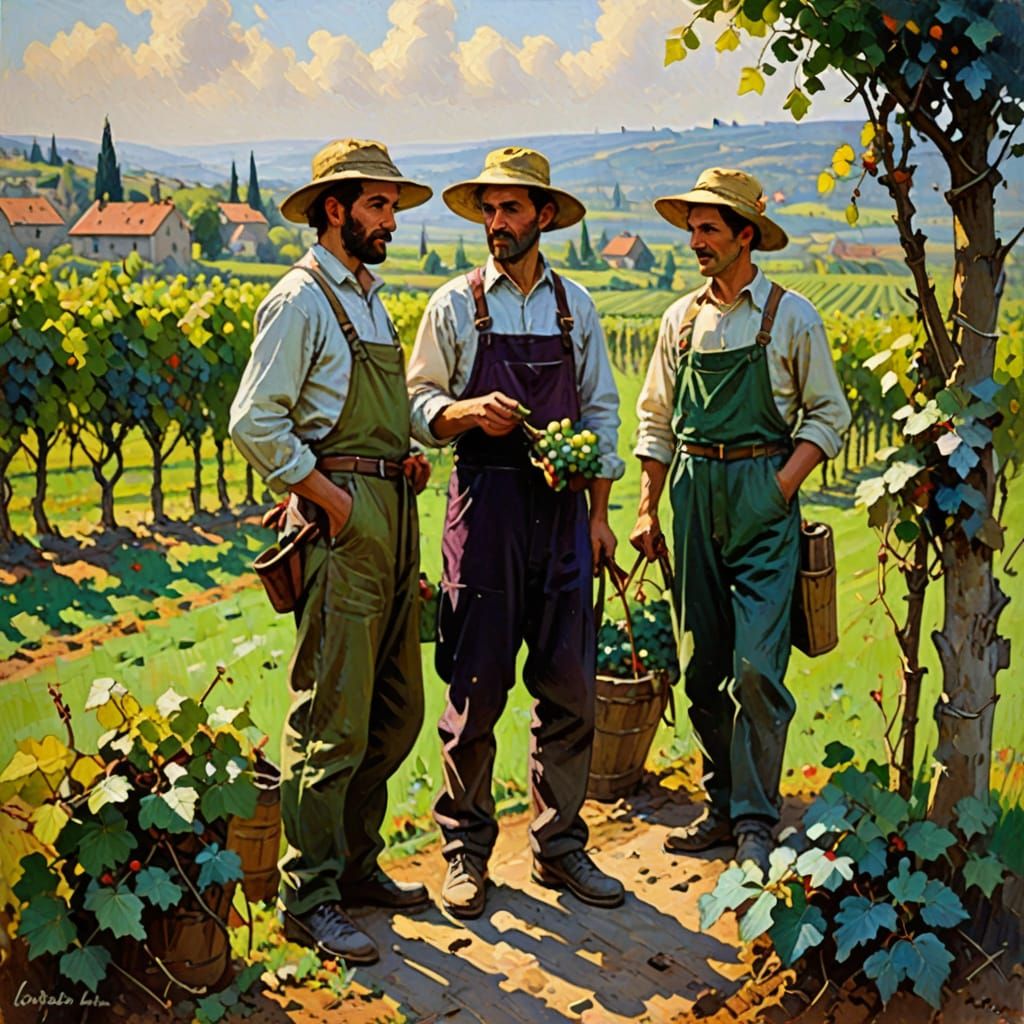 Workers in a Neo-Impressionist Vineyard Scene