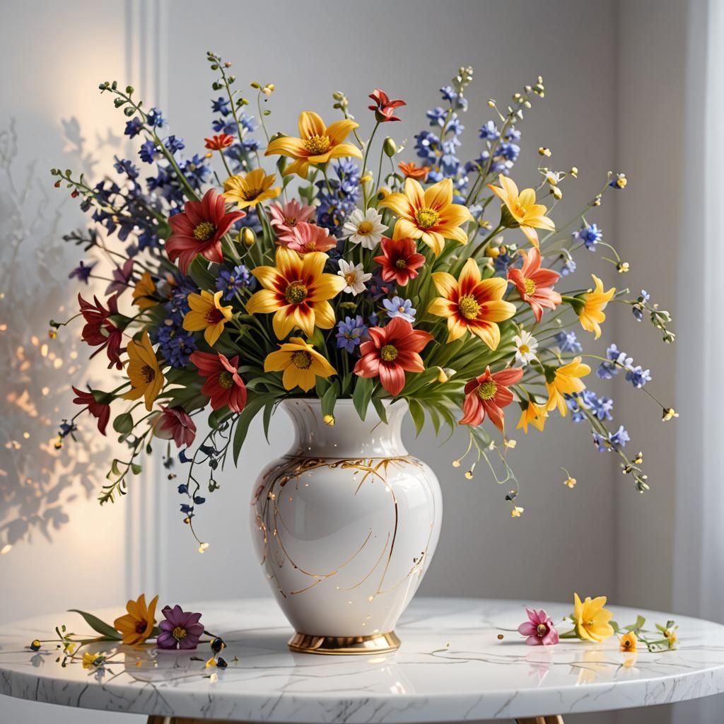 Luminous Summer Bouquet Still Life, Digital Painting