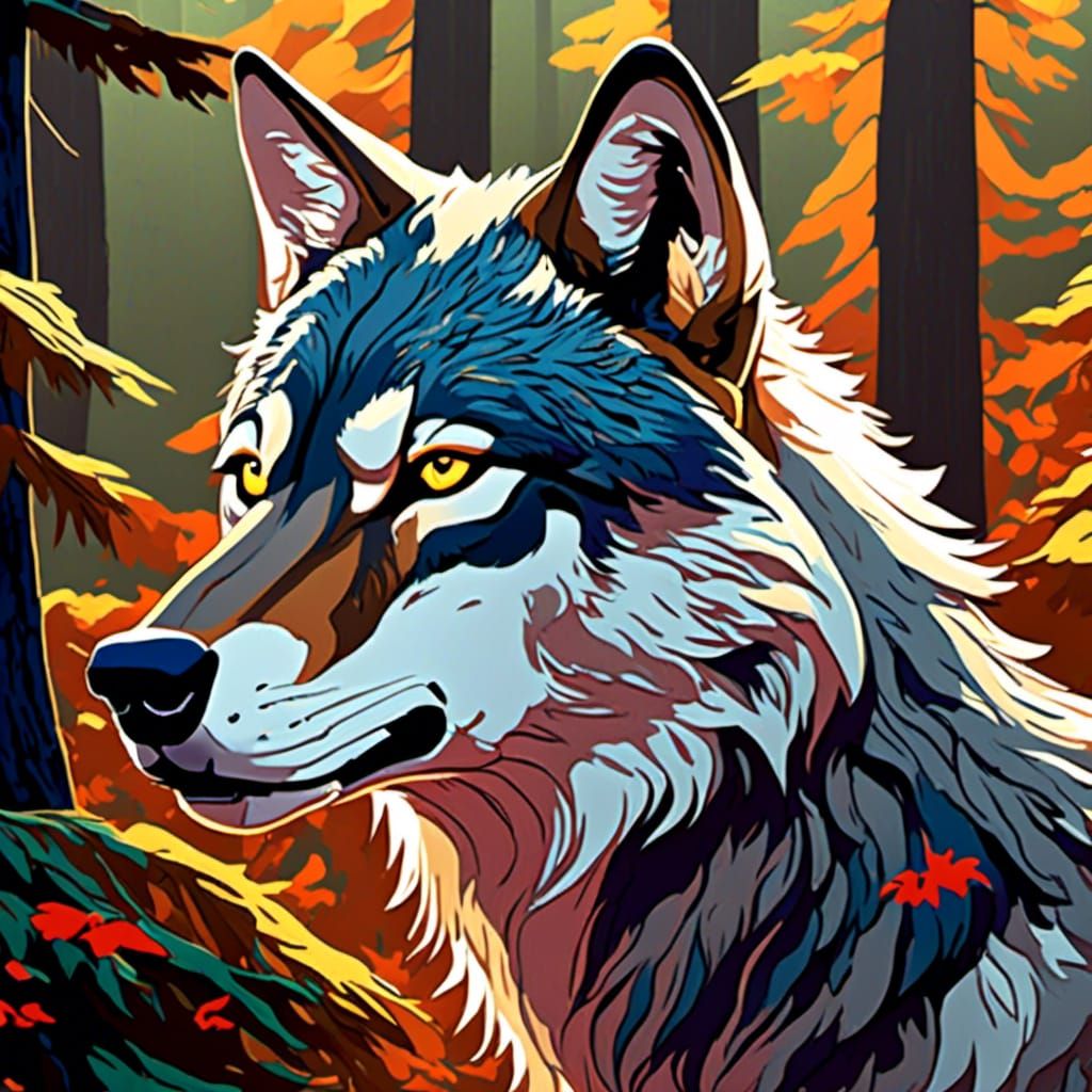 Detailed Wolf Portrait in Forest, 3D Game Art