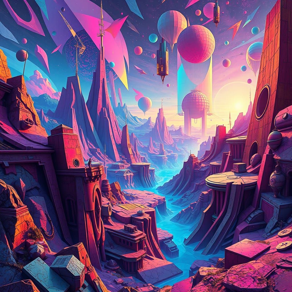 Vibrant, Dreamlike Cyberpunk Landscape