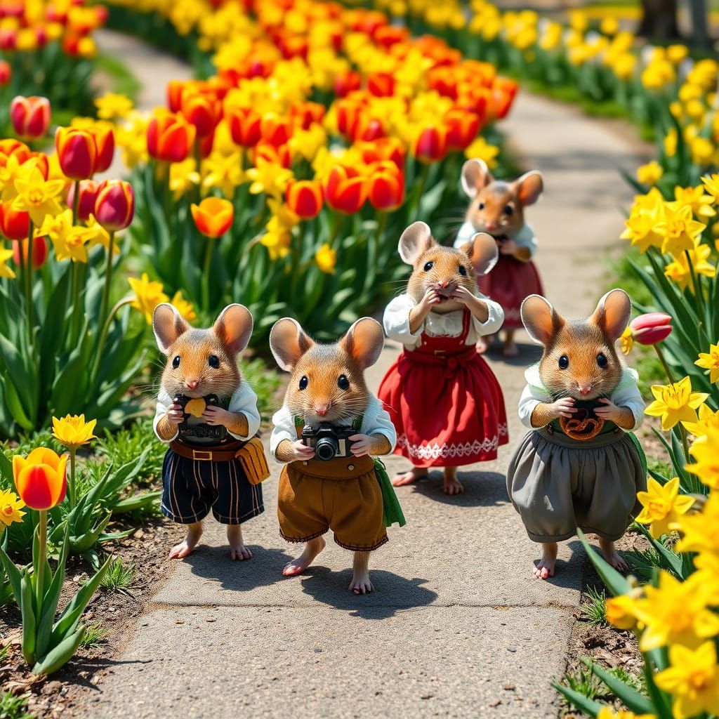 Mice in Traditional German Attire Explore Keukenhof Gardens ...
