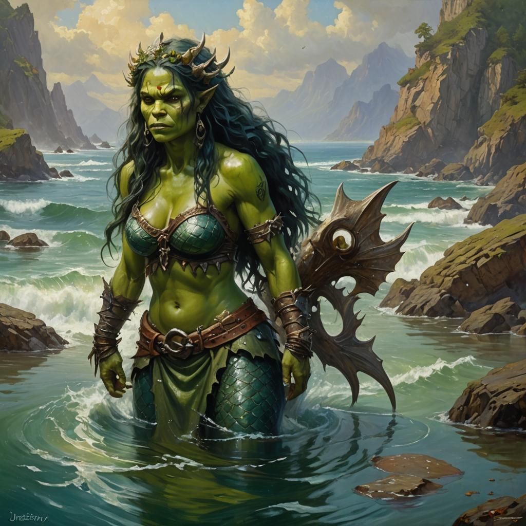 Orc Mermaid in Oil Painting Style