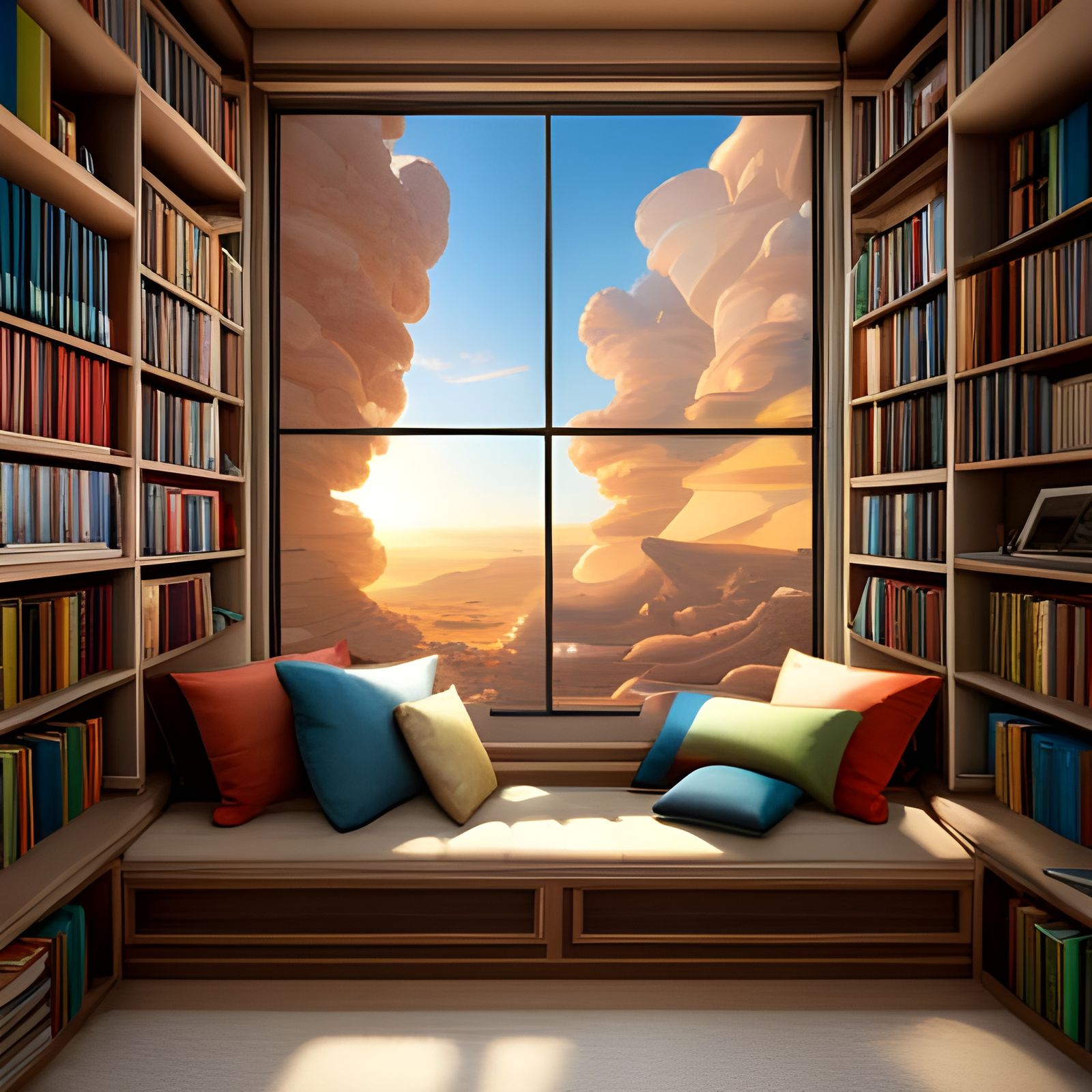 Cozy Reading Nook with Sunlight, Photorealistic 8k