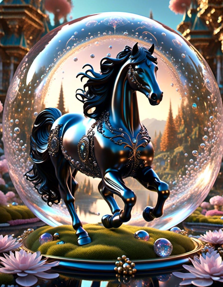 Exquisitely Shiny Friesian Horse in Digital Art