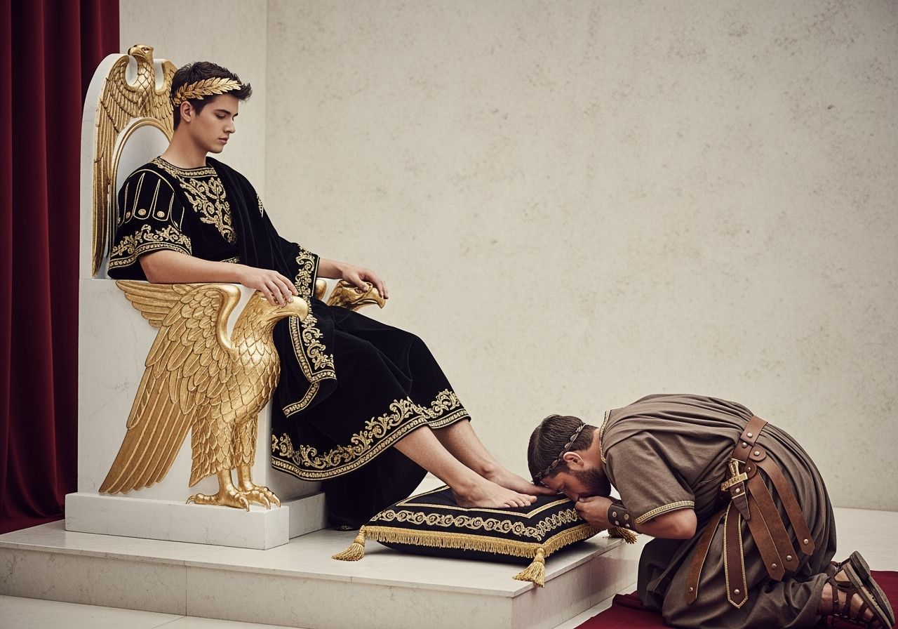 Opulent Roman Emperor on Eagle Throne, Photorealistic Style