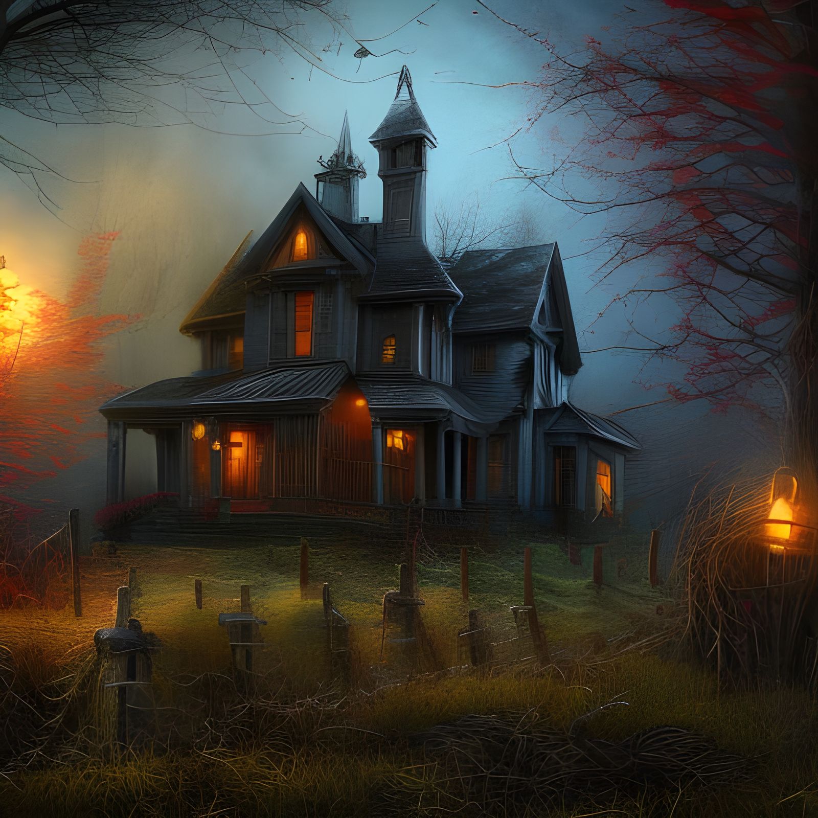 Creepy Haunted House in Film Noir Aesthetic