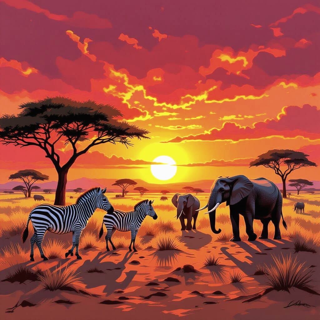 African Savanna at Sunset