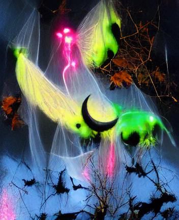 The glowing neon spirits of the damned fly through the night...