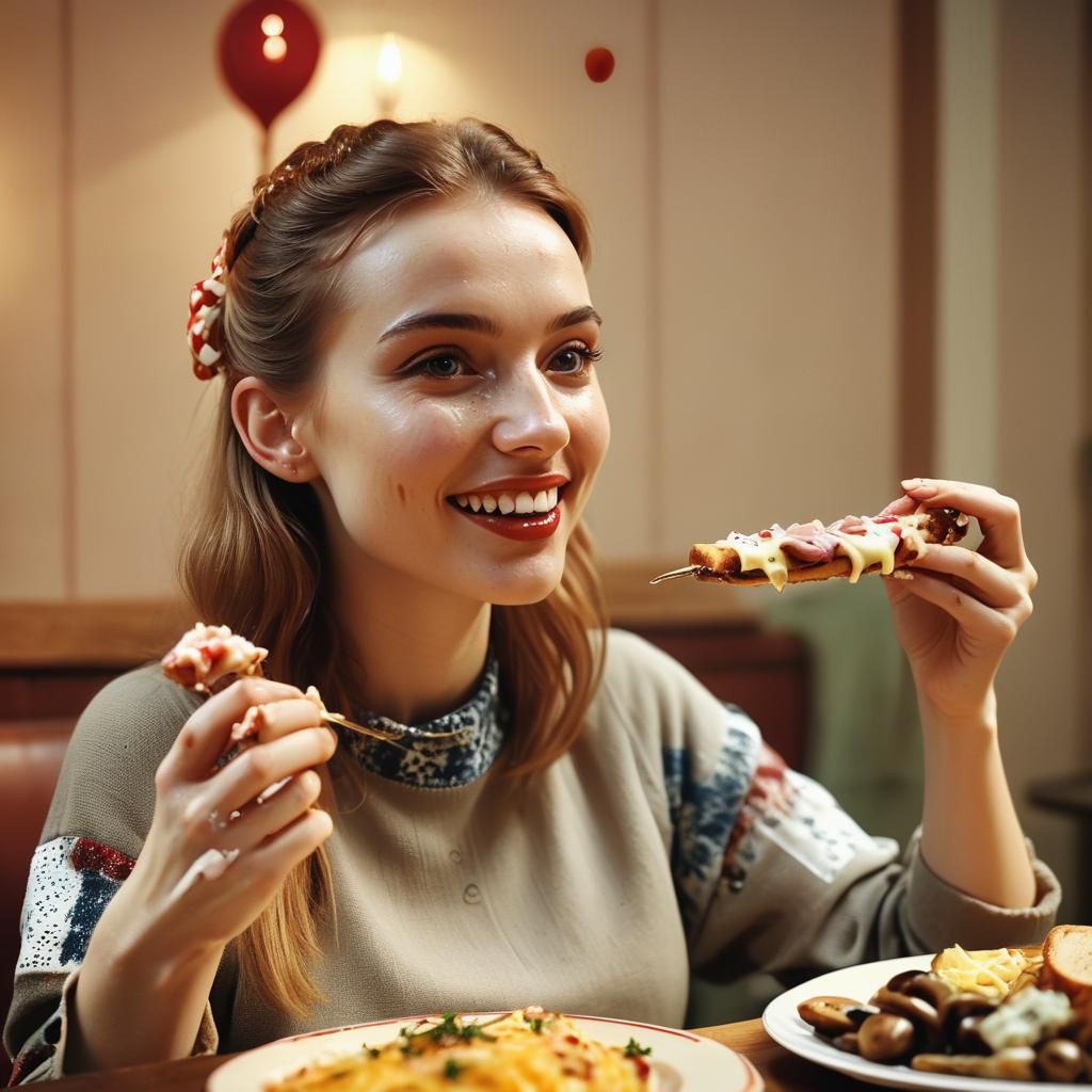 Polish Girl Enjoys Zapiekanka in Golden Hour Lighting