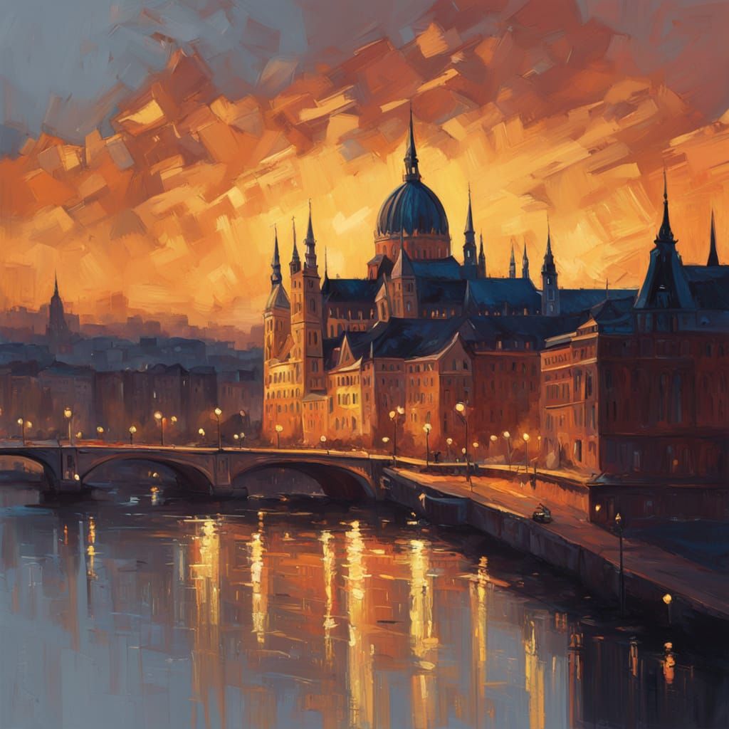 Budapest at Dusk: Neo-Impressionist Oil Painting