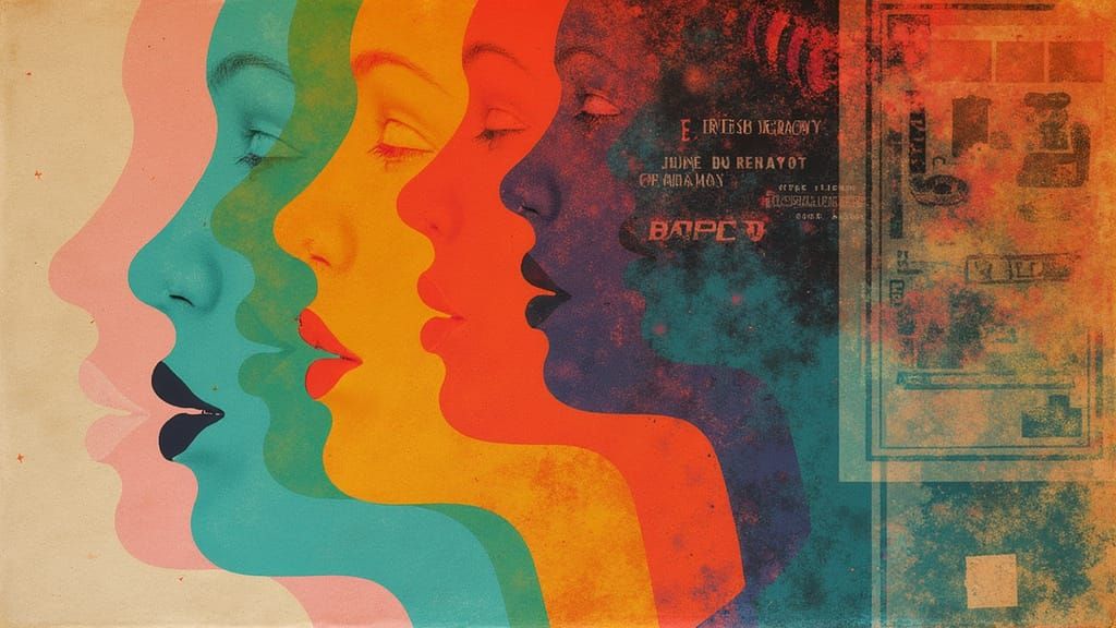 Retro Collage Poster With Abstract Shapes and Rainbow Colors