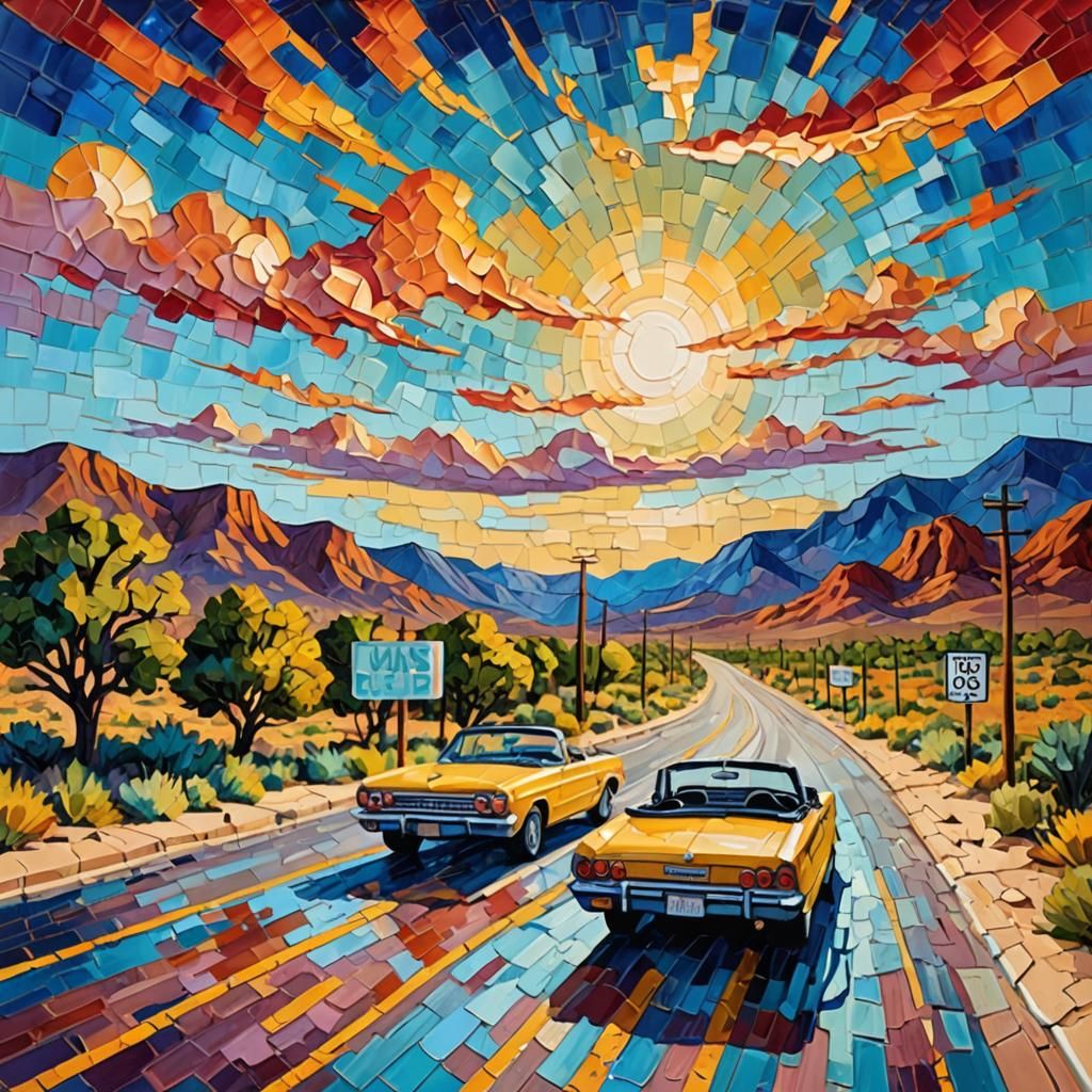 Route 66 Summer Road Trip: Neo-Impressionist Oil Painting