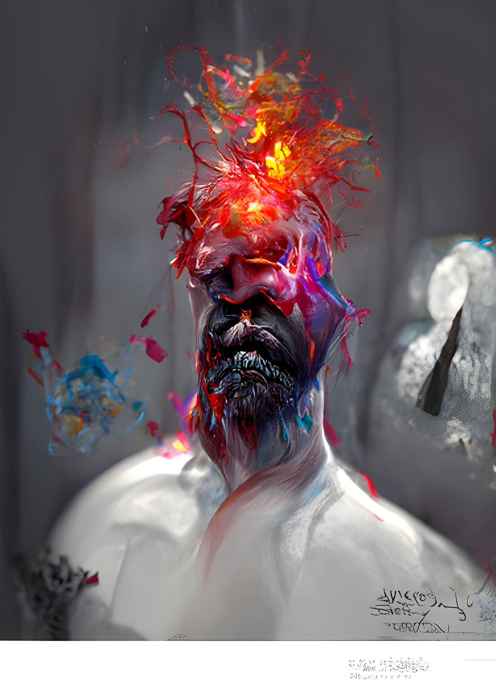 Depressed Man with Erupting Wires: Watercolor Portrait