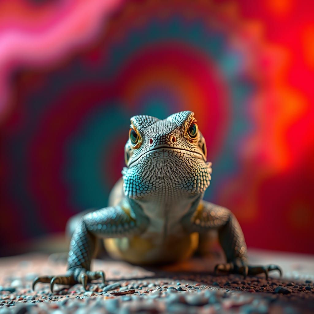 Vibrant Lizard Portrait with Intricate Scales and Textures