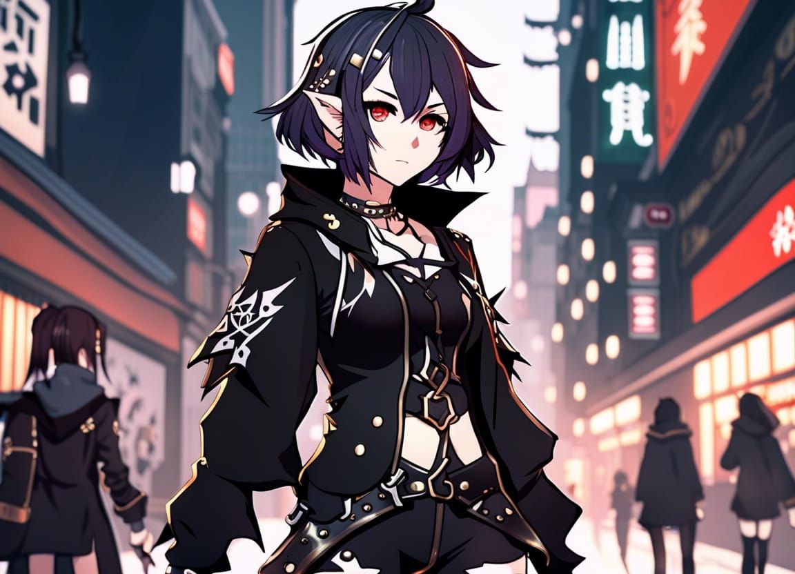 Elf Girl in Akihabara with Goth Punk Style