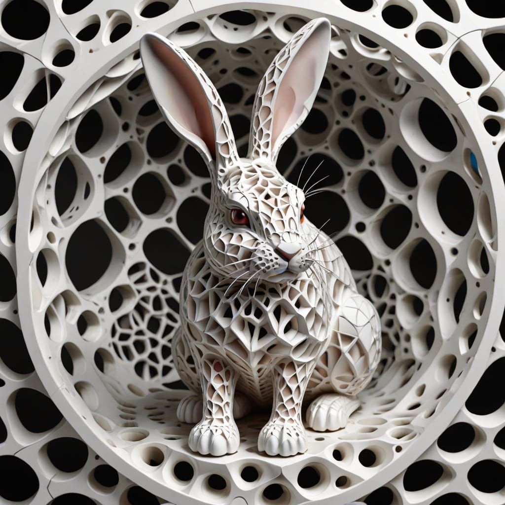 Cyberpunk Easter Bunny in a Lightweigt Voronoi Structure