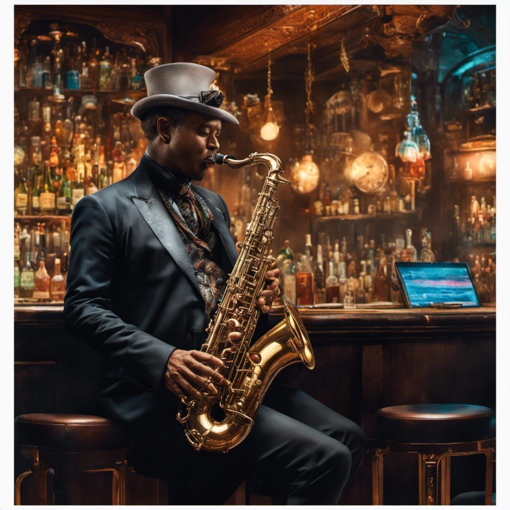 Saxophone Player in a Fantasycore Style Bar