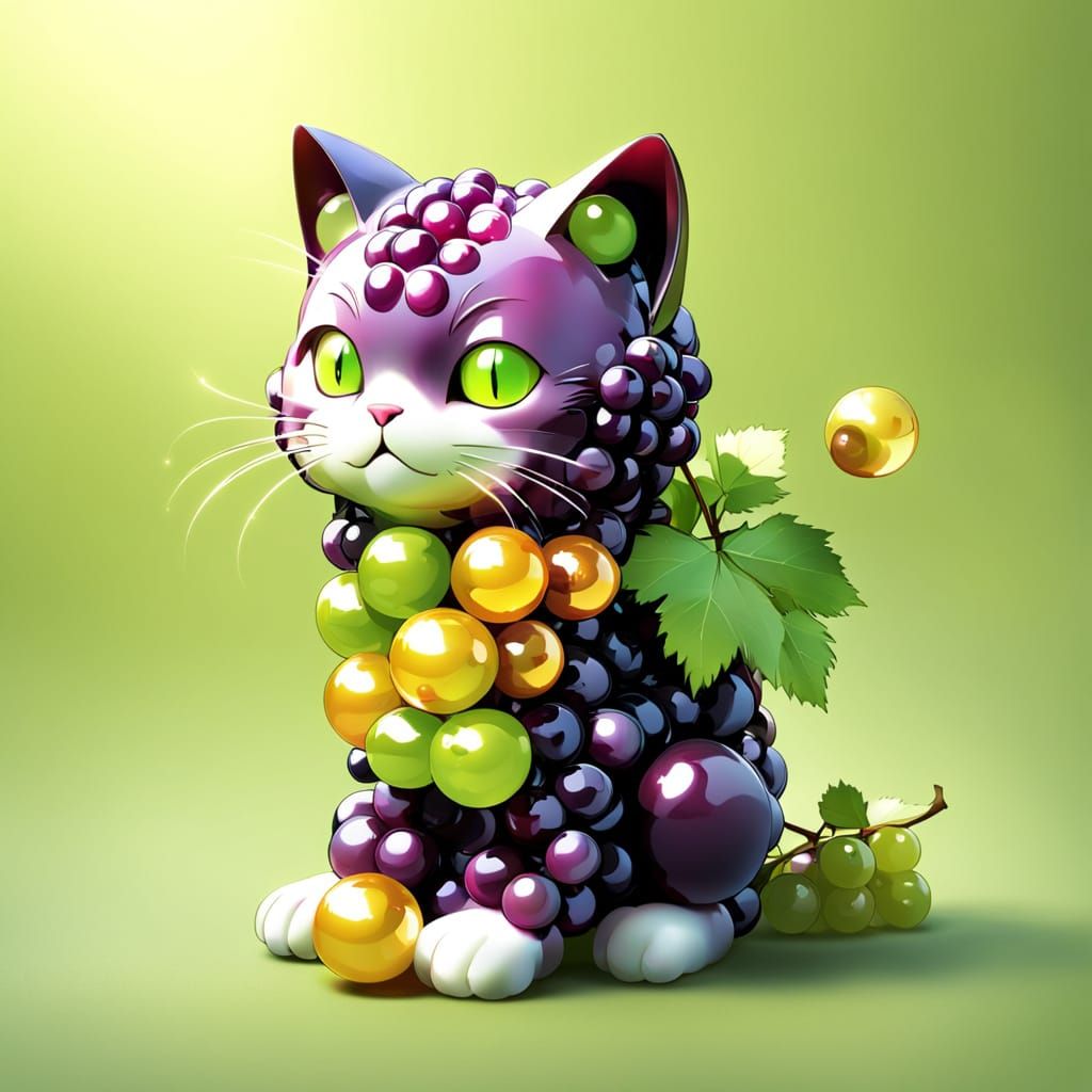 Whimsical Grape Cat in Vibrant Green Hues