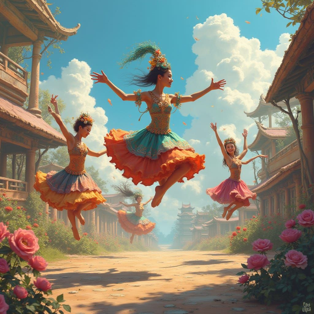 Dancers Leaping in Whimsical Digital Painting