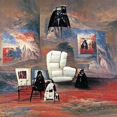 Modern Living Room with Darth Vader Painting