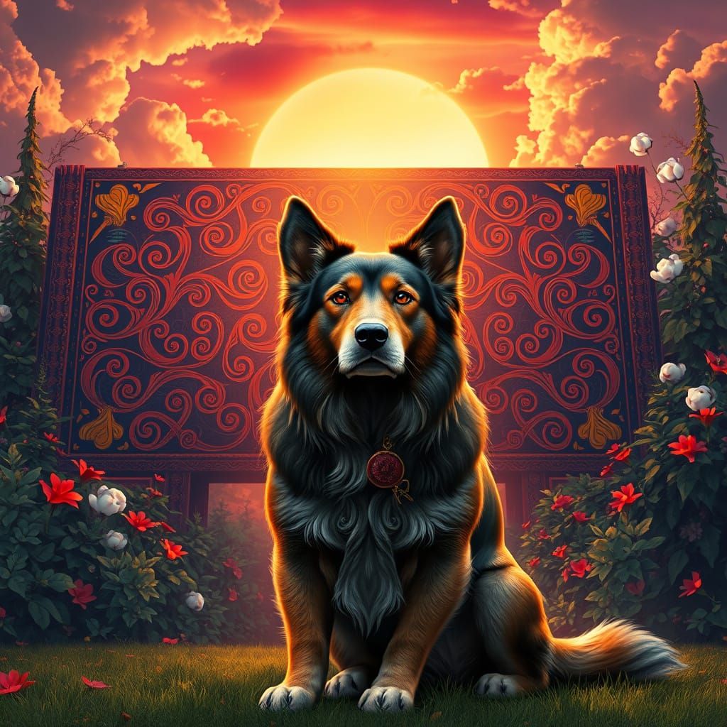 Regal Canine Billboard in Fantasy Landscape