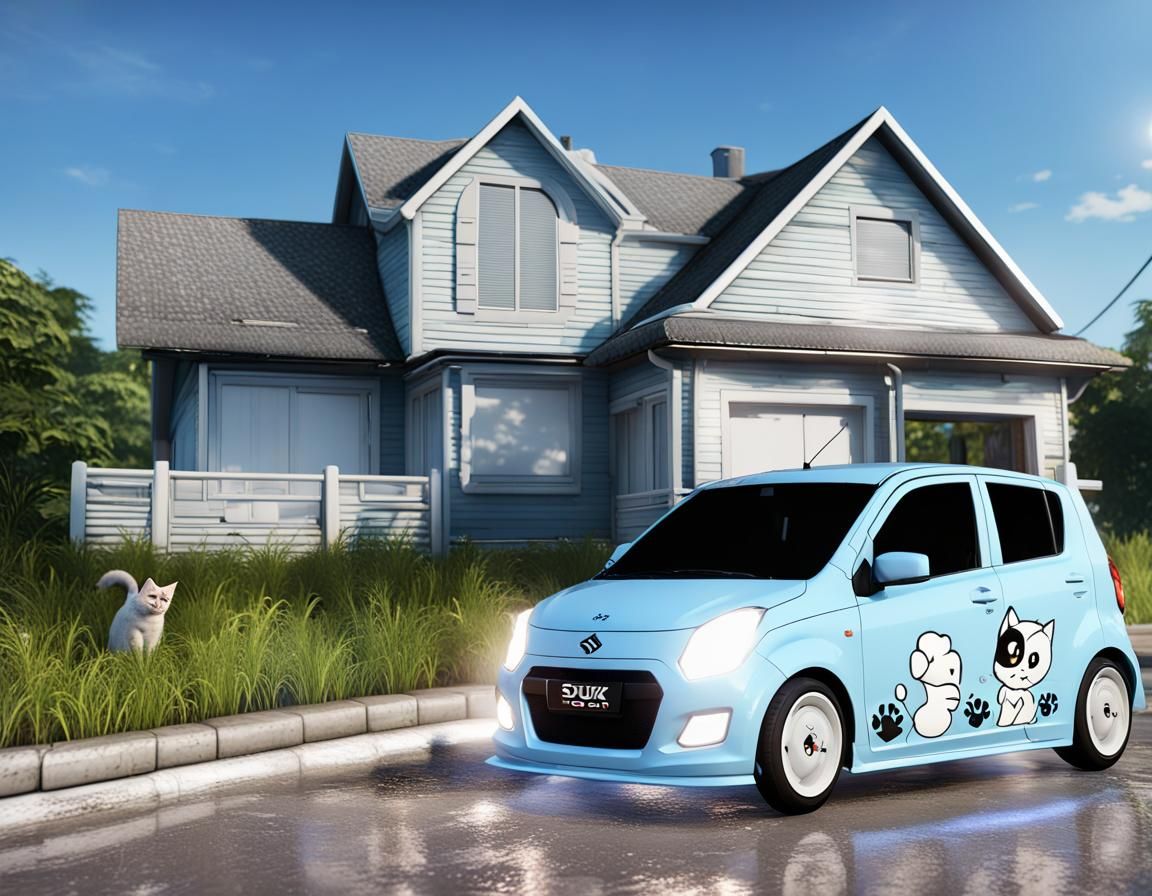 Modified Suzuki Alto with Cat Decal in 3D Style