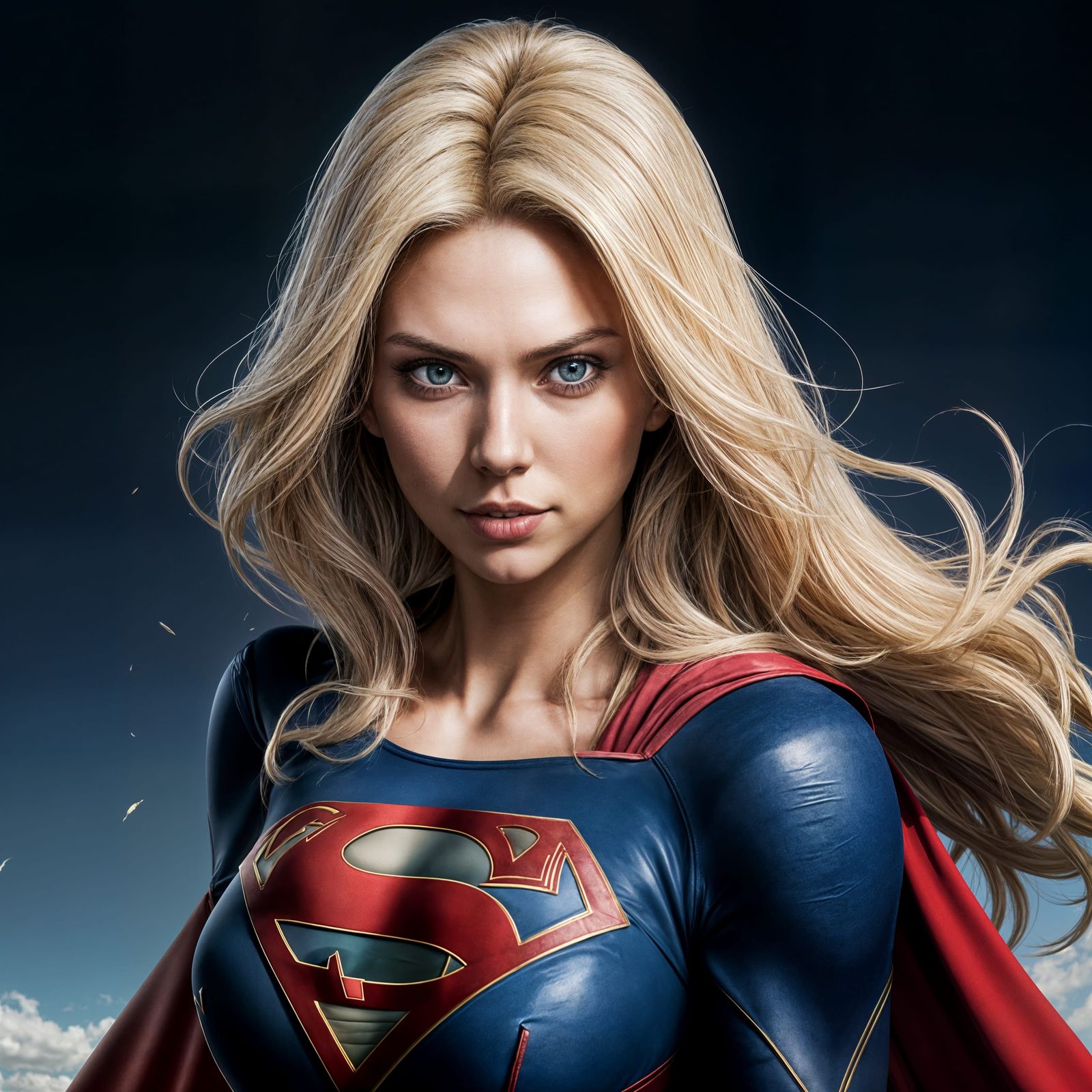 Supergirl in Blue Bottoms and Red Boots