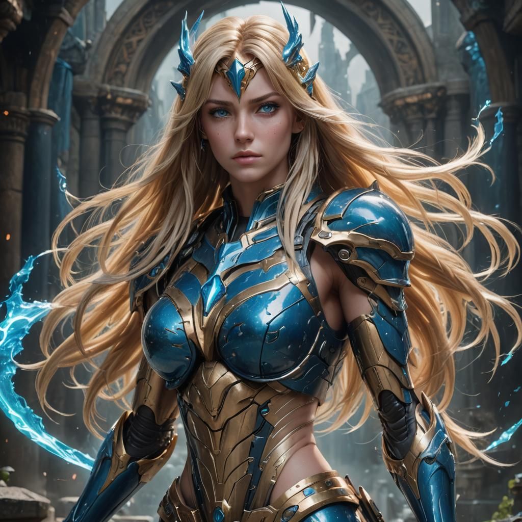 Blonde Savior Wielding Magic in Detailed Matte Painting