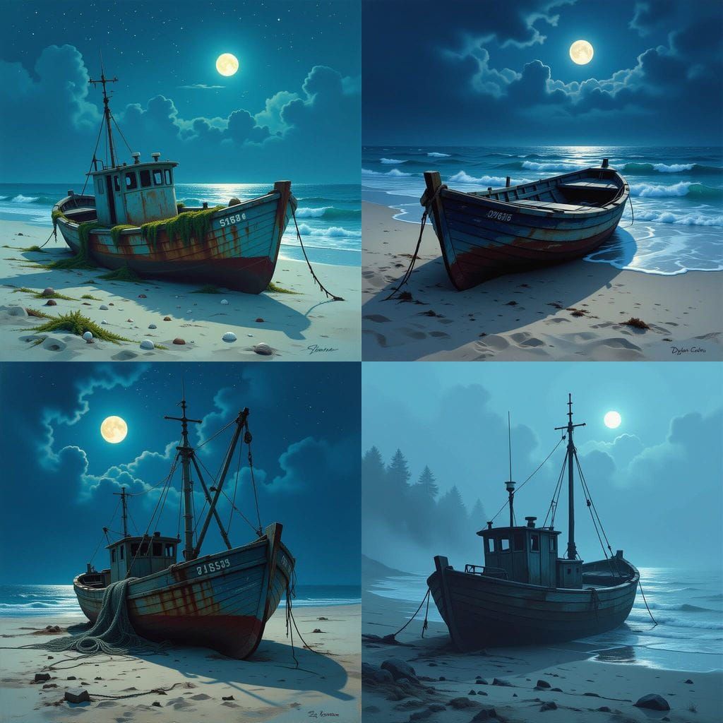 Washed Up Boat at Night