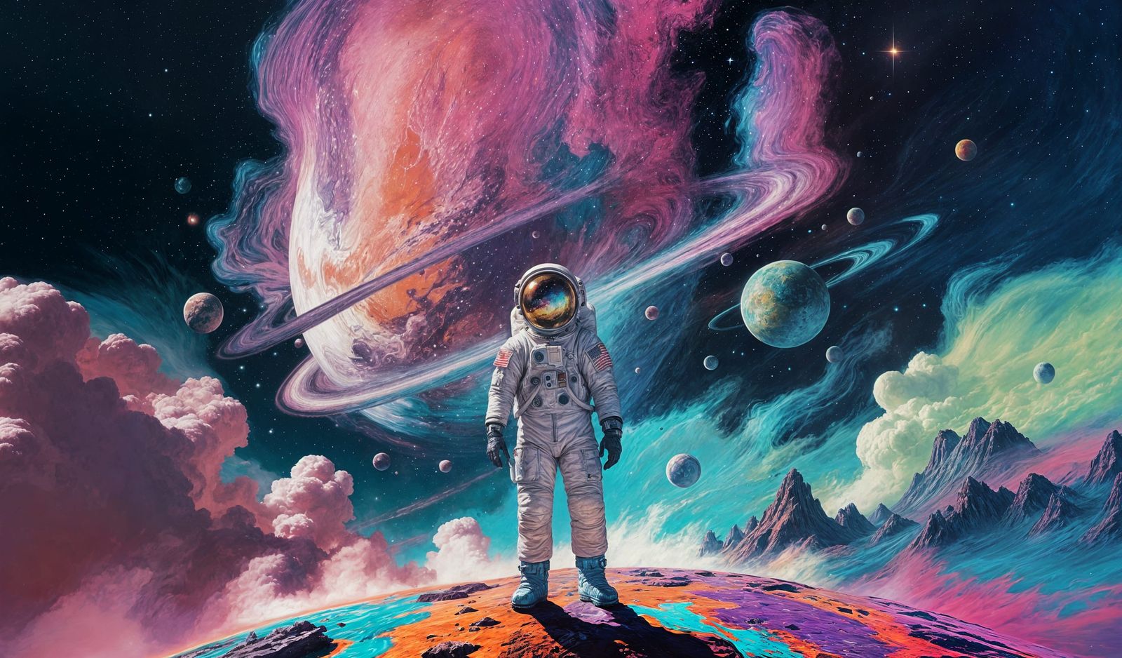 Astronaut Gazing at Nebula in Pop Surrealism Style