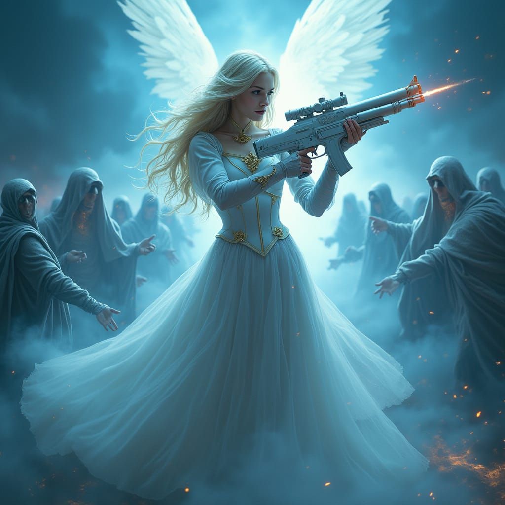 Futuristic Woman Warrior in Heavenly Armor