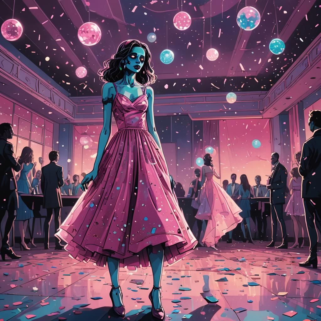 Zombie Prom Queen on Abandoned Dancefloor