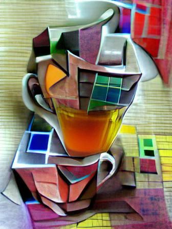 Cubist Colorful Exotic Tea Cup Mixed Media
