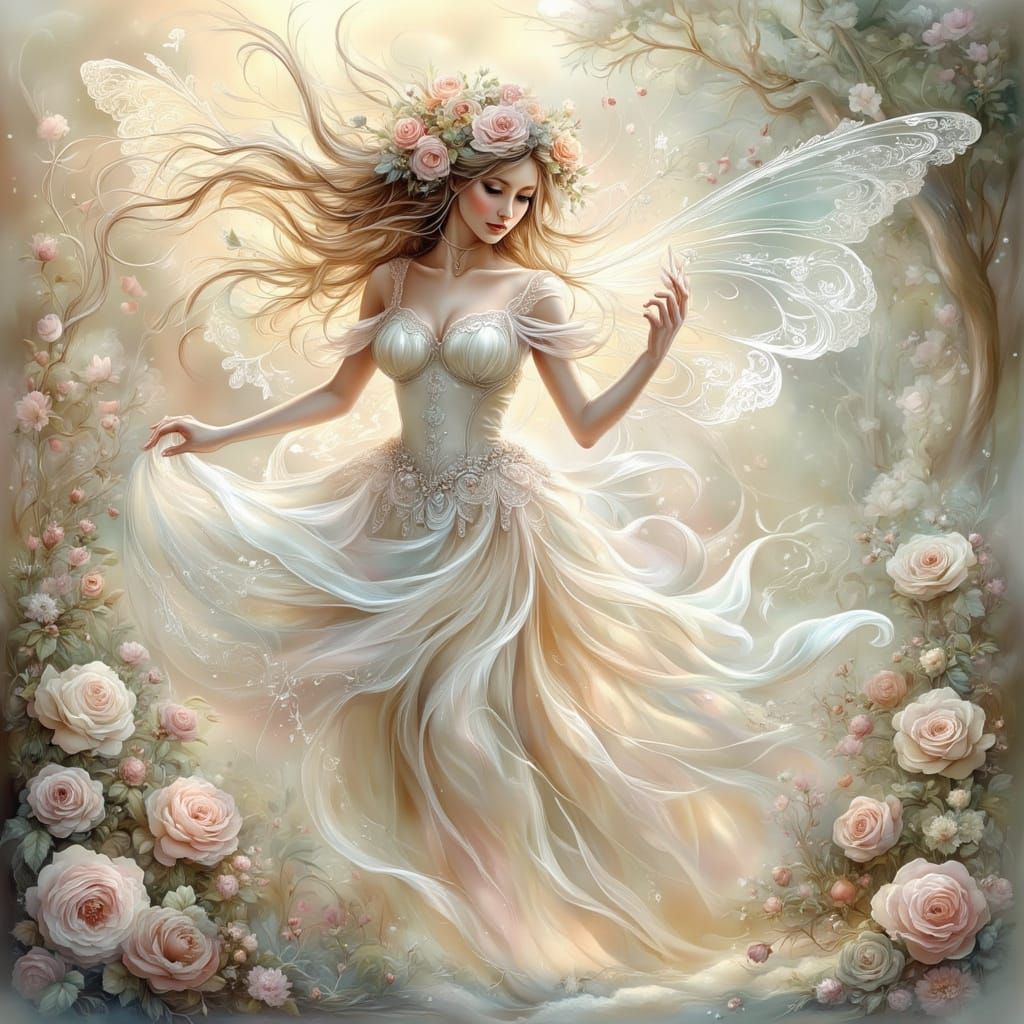 Enchantress Fairy Casting Luminous Spells in Dreamlike Fanta...