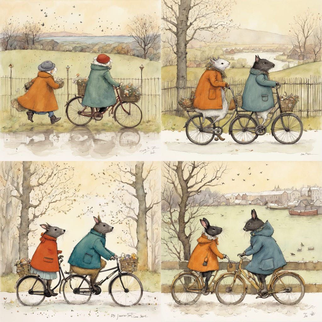 Whimsical Animal Illustrations in Traditional Style