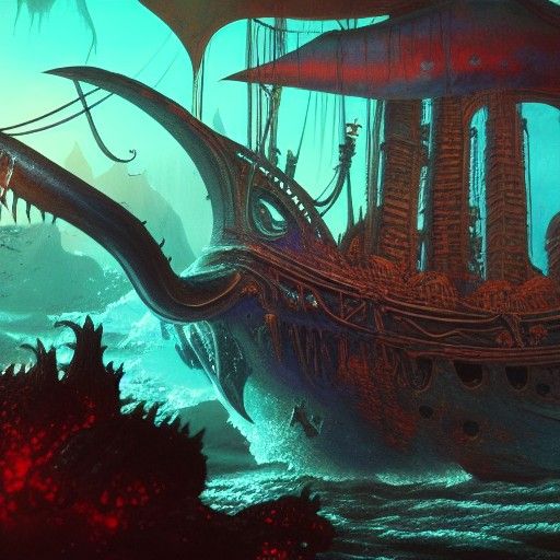Lovecraftian Monster Assaults Pirate Ship: Digital Matte Pai...