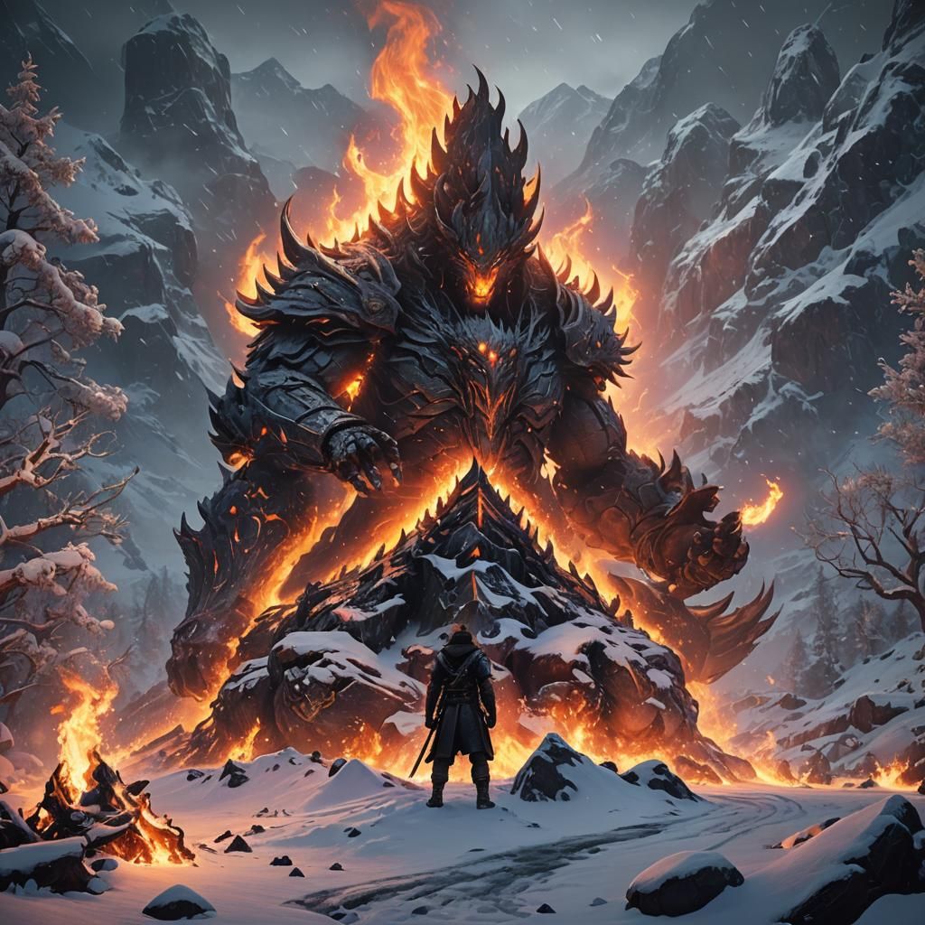Fiery Joshua Name in Snow, Hyperrealistic Concept Art