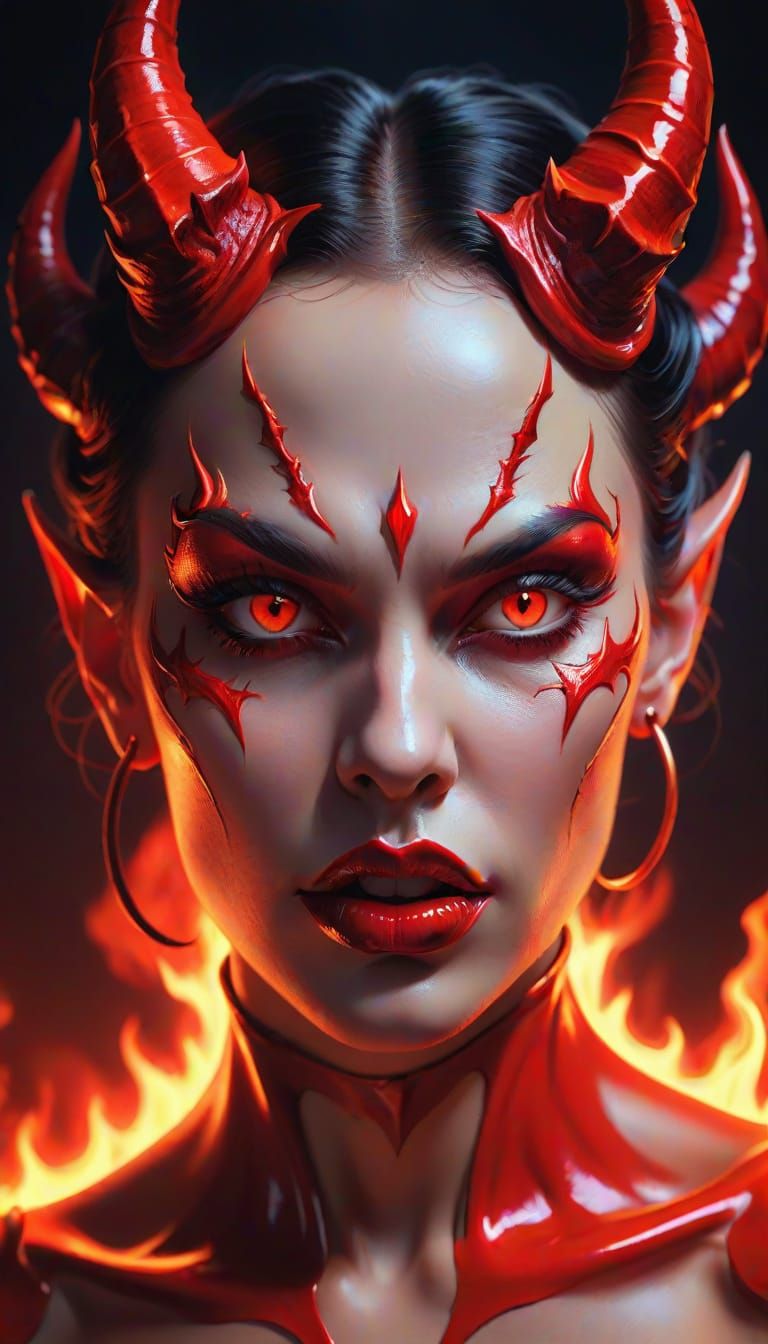 Seductive Devil Woman in Hyper-Realistic Digital Art