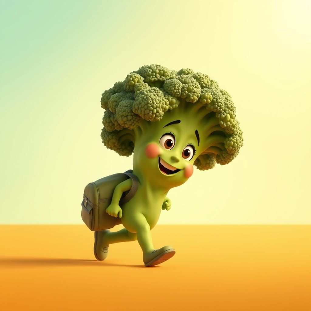 Broccoli Character Goes to School in Pixar Style