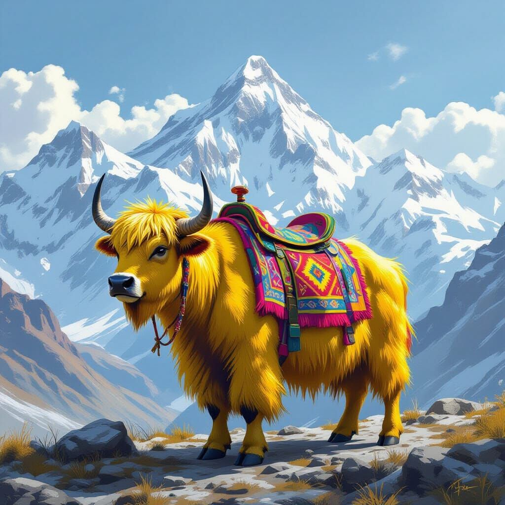 Yellow Yak in Himalayan Landscape, Concept Art